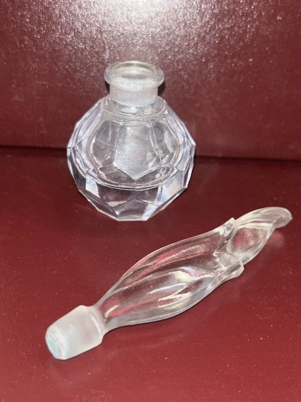 Vintage Empty Glass Bottle with Feather Shaped Topper